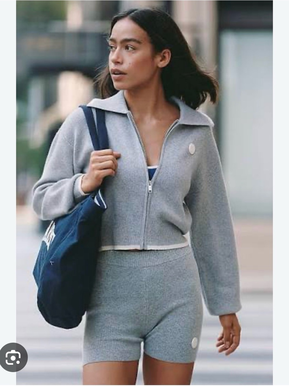 P.E Nation Light Grey Knit Bomber Jacket